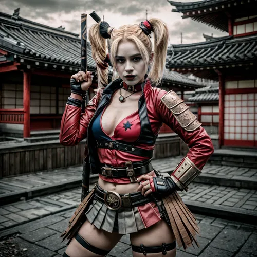 harley quinn,katana,cosplay image,harley,asian costume,takikomi gohan,baozi,samurai fighter,cosplayer,jin deui,geisha,kitsune,samurai,fennec,female warrior,cosplay,cat warrior,ayu,huntress,xiaochi