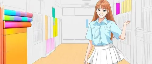 drawing pencil, cartoon color,rainbow pencil background,anime japanese clothing,anime 3d,color wall,fashionable clothes,crayon background,school clothes,anime cartoon,hair ribbon,cute clothes,color ba