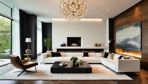 Modern luxury home interior design in American locations blends sophistication with comfort, embodying contemporary elegance. Clean lines, neutral palettes, and premium materials like marble, quartz, 