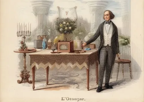 chiffonier,organist,hans christian andersen,fryderyk chopin,vintage ilistration,cointreau,encarte,winemaker,clavichord,watchmaker,advertising figure,prussian asparagus,lincoln cosmopolitan,lithograph,cockscomb,a carpenter,book cover,napoleon iii style,clerk,itinerant musician