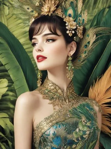 fairy peacock,oriental princess,tiger lily,exoticism,fairy queen,bird of paradise