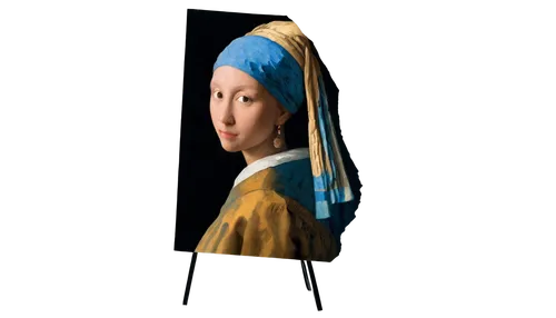 girl with a pearl earring,easel,girl with cloth,girl in cloth,flat panel display,droste effect,bougereau,led-backlit lcd display,digital photo frame,projection screen,portrait background,girl in a long,holbein,leonardo da vinci,advertising figure,painting technique,beautiful bonnet,mona lisa,the mona lisa,bellini,Art,Classical Oil Painting,Classical Oil Painting 07