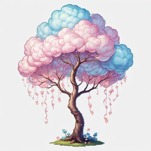 flourishing tree,cherry blossom tree,blossom tree,watercolor tree,painted tree,cotton candy,Illustration,Abstract Fantasy,Abstract Fantasy 11