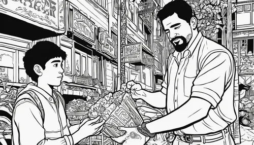 coloring page,grand bazaar,coloring pages,coloring pages kids,gezi,comic style,two meters,mono-line line art,che guevara and fidel castro,coloring picture,line-art,china town,bicycle mechanic,shoemaker,vendors,cool woodblock images,shirakami-sanchi,chinatown,lineart,coloring book for adults,Illustration,Black and White,Black and White 21