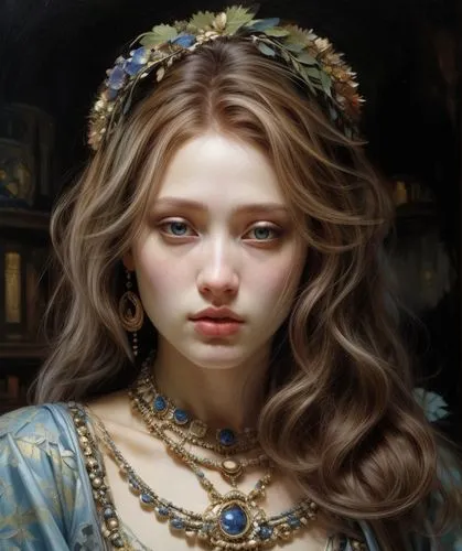 mystical portrait of a girl,emile vernon,fantasy portrait,jessamine,portrait of a girl,romantic portrait,girl portrait,gothic portrait,faery,young girl,fantasy art,comely,young woman,cepora judith,pri