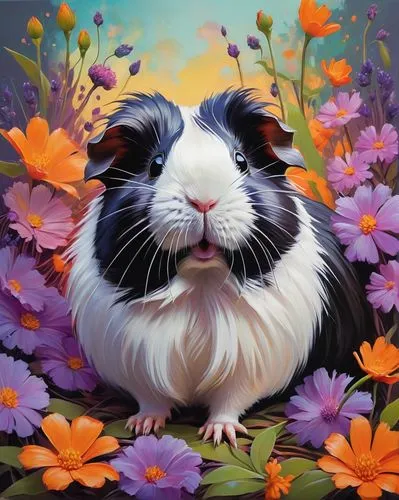 flower animal,guinea pig,bunny on flower,guineapig,cavia,bunnicula,whimsical animals,flower painting,cartoon bunny,springtime background,cavy,cartoon rabbit,flower background,pascua,portrait background,animal portrait,welin,easter background,piumsombun,spring background,Conceptual Art,Fantasy,Fantasy 18