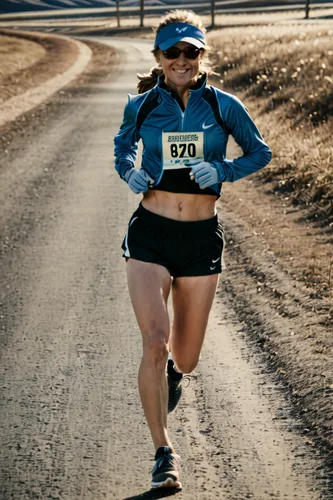 fair-skinned girl, energetic, athletic, sporty, jogging, running, fitness, outdoor, sunny day, blue sky, green grass, trees, flowers, sweat droplets, ponytail, sports bra, short pants, sneakers, smili