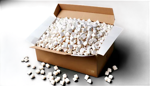 Broken packaging, crushed cardboard box, torn plastic wrap, scattered packing peanuts, ripped paper fillings, damaged product inside, messy, cluttered, close-up shot, shallow depth of field, harsh lig