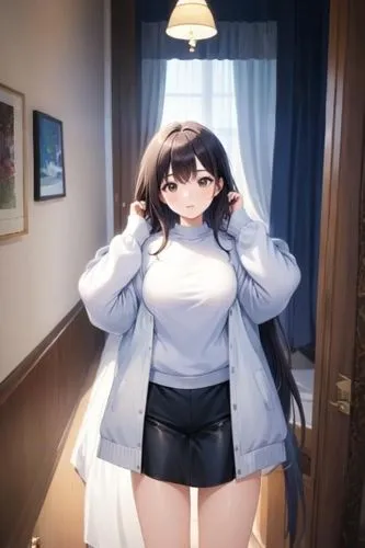 miniskirt,jacket,oversized clothing,anime,pretty girl,anime girl