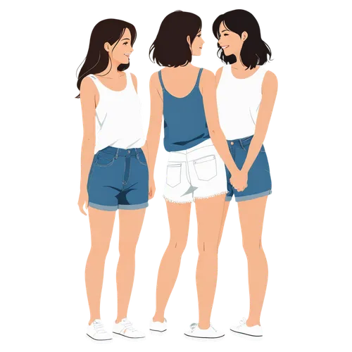 sewing pattern girls,fashion vector,summer clothing,studies,cute clothes,pairs,white clothing,mirroring,women's clothing,women clothes,clothes,denim shapes,jean shorts,vector illustration,clothing,two girls,women's legs,cutouts,sewing silhouettes,in pairs,Illustration,Vector,Vector 01