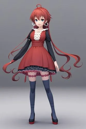 a woman dressed in a short dress with long sleeves,cinnabar,rias,tokiko,himeko,minako,mmd,Photography,General,Realistic