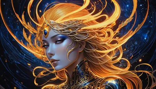 galadriel,fantasy portrait,akhnaten,melkor,medusa,amidala,galathea,andromeda,velika,golden crown,zodiac sign gemini,drishti,zodiac sign libra,sirena,flame spirit,fantasy art,varuna,solara,diwata,star mother,Illustration,Retro,Retro 13