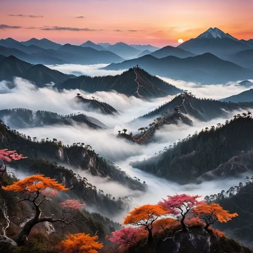 japanese mountains,japan landscape,autumn mountains,beautiful japan,sea of clouds,mountainous landscape,mountain landscape,south korea,autumn in japan,huangshan mountains,japanese alps,autumn fog,huangshan,foggy landscape,yunnan,alishan,japon,beautiful landscape,sea of fog,mountain sunrise,Unique,Design,Knolling