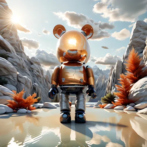 bear guardian,scandia bear,3d teddy,aquanaut,3d render,lego background,cinema 4d,rosa ' amber cover,low poly,adventurer,action-adventure game,digital compositing,adventure game,3d fantasy,bot icon,low