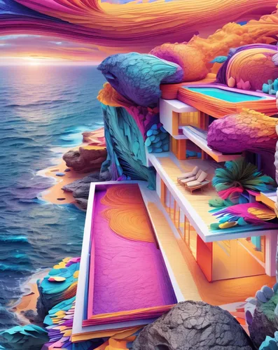 cliffs ocean,sea landscape,colorful background,futuristic landscape,world digital painting,virtual landscape,beach landscape,3d background,beach erosion,rainbow waves,coastal landscape,3d fantasy,coral reef,background colorful,fantasy landscape,erosion,colorful water,fractal environment,sea-shore,rainbow bridge