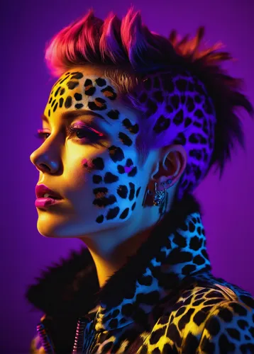 cheetah,zodiac sign leo,neon body painting,leopard,neon lights,spotify icon,leopard head,kyi-leo,neon light,leo,callisto,punk design,neon makeup,ultraviolet,prince,bandana background,edit icon,purple skin,black light,punk,Photography,Artistic Photography,Artistic Photography 10