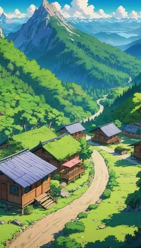 butka,mountain village,japanese mountains,magome,japanese alps,mountain valley,kotoinazuma,kazoku,alpine village,tsuga,asanosho,chikuzen,yamada's rice fields,mountain station,darjeeling,rikkyo,kamuy,mountain scene,mountain huts,teshima,Illustration,Japanese style,Japanese Style 03