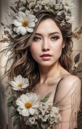 beautiful girl with flowers,girl in flowers,flower background,flowers png,floral background,portrait background,flower fairy,faery,paper flower background,mystical portrait of a girl,mayweed,flower girl,girl in a wreath,sunflower lace background,image manipulation,faerie,floral wreath,wreath of flowers,wood anemones,creative background,Common,Common,Natural