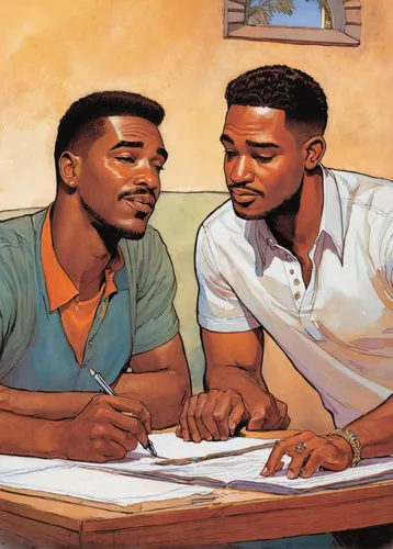 game illustration,black couple,binding contract,african american male,mentorship,bible study,sci fiction illustration,book illustration,tutoring,guestbook,preachers,oddcouple,homeownership,juneteenth,conversation,consultation,bible pics,home ownership,establishing a business,mentoring,Conceptual Art,Fantasy,Fantasy 07