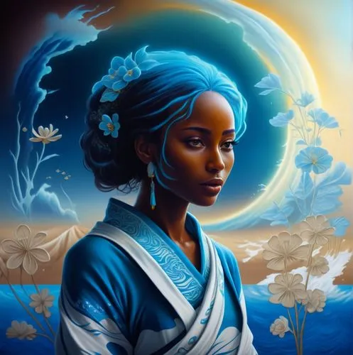 oshun,baoshun,katara,afrofuturism,binti,amaka,Illustration,Realistic Fantasy,Realistic Fantasy 25