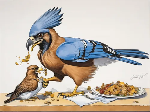 blue jays,eurasian jay,domestic bird,bird painting,feeding,falconiformes,bird food,bluejay,carrier pigeon,feral pigeons,bird feeding,alcedo atthis,bird bird-of-prey,charadriiformes,bird couple,western bluebird,roasted pigeon,flying food,competitive eating,passenger pigeon,Illustration,Abstract Fantasy,Abstract Fantasy 23