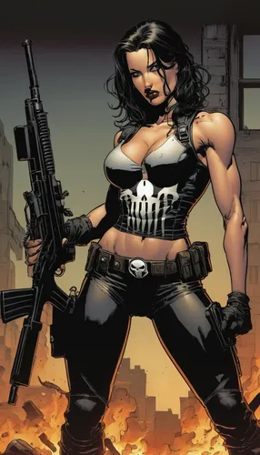 girl with a gun,girl with gun,hard woman,woman holding gun,muscle woman,screw gun,mercenary,huntress,wonder woman city,holding a gun,merle black,if samy wants a bootie metalica,gunfighter,bullet,femme fatale,barb wire,strong woman,comic book,female warrior,gunsmith,Illustration,American Style,American Style 02