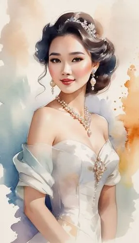 oriental princess,lakorn,antique background,sanxia,watercolor women accessory,jingqian,Illustration,Paper based,Paper Based 25