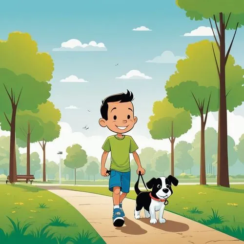 kratts,boy and dog,walking dogs,kratt,pedwalk,cute cartoon image,Illustration,Children,Children 02