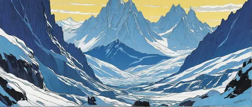 travel poster,snowy peaks,snow mountains,glacier,the glacier,snow mountain,mountains,alpine crossing,ice planet,moraine,mountains snow,everest,mountain,glacier cave,glacial landform,snowy mountains,the spirit of the mountains,ice castle,japanese alps,giant mountains,Illustration,Retro,Retro 11