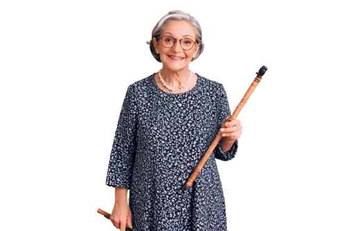 Old lady, granny, aged 70+, wrinkles, grey hair, bun, reading glasses, warm smile, gentle eyes, soft skin, floral pattern dress, long sleeves, pearls necklace, holding walking stick, standing, slightl