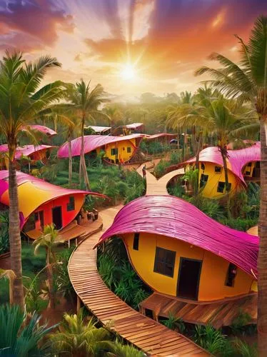 cube stilt houses,stilt houses,boardinghouses,ecovillages,floating huts,treehouses,tropical house,ecotopia,lazytown,ecovillage,beach huts,cabanas,resorts,houseboats,huts,hanging houses,doghouses,bungalows,cabins,caravans,Illustration,Realistic Fantasy,Realistic Fantasy 37