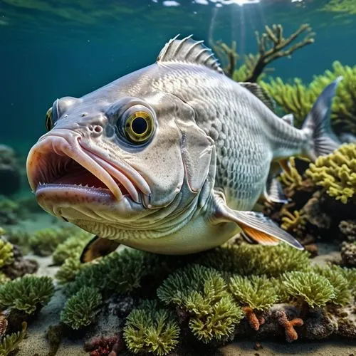 piranha,menhaden,rhino fish,cichlid,barramundi,tautog,forest fish,trevally,rockfish,hatchetfish,characin,sardinella,samaki,catostomus,coelacanth,mbuna,underwater fish,leptocephalus,poisson,micropterus,Photography,General,Realistic