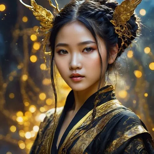 oriental princess,oriental girl,inner mongolian beauty,asian costume,mulan,golden dragon,kitsune,geisha,japanese woman,mystical portrait of a girl,geisha girl,golden crown,oriental,asian woman,chinese art,dragon li,asian culture,oriental painting,yi sun sin,gold crown,Photography,General,Commercial