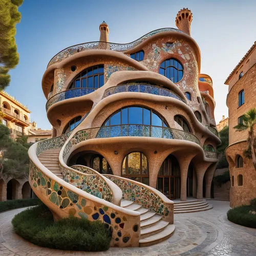 gaudí,casa fuster hotel,hotel w barcelona,crooked house,futuristic architecture,park güell,the palau de la música catalana,jewelry（architecture）,roof domes,architectural style,hotel barcelona city and coast,monastery israel,medieval architecture,monaco,guggenheim museum,luxury property,art nouveau design,spiral staircase,futuristic art museum,architecture,Photography,General,Natural