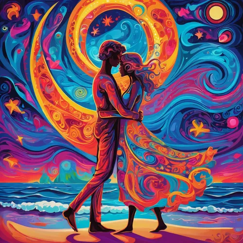 dancing couple,two people,man and woman,lovers,amorous,embrace,psychedelic art,couple in love,swirl,couple - relationship,sun and moon,honeymoon,loving couple sunrise,all forms of love,the hands embrace,young couple,tango,the luv path,intertwined,the moon and the stars,Conceptual Art,Oil color,Oil Color 23