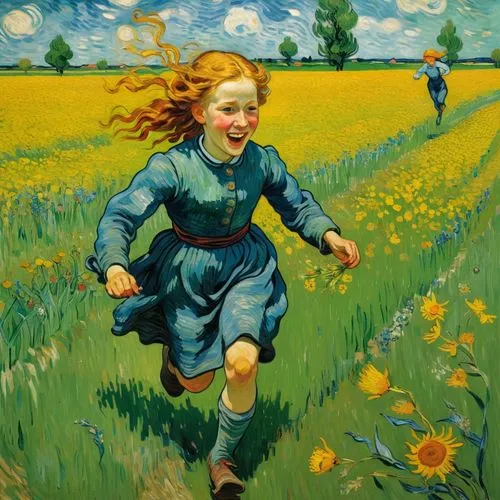 Happy girl, throwing flowers; running across the field,girl picking flowers,little girl running,little girl in wind,flying dandelions,girl in flowers,picking flowers,picking vegetables in early spring