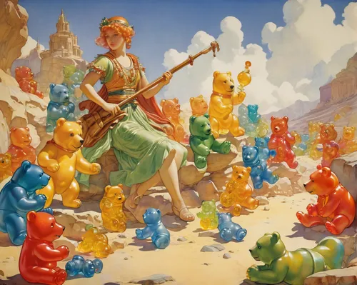 the pied piper of hamelin,pied piper,ancient parade,scandia gnomes,column of dice,3d fantasy,guards of the canyon,fantasy world,orchestra,fairytale characters,settlers of catan,fantasy picture,skylander giants,art bard,violin family,meeple,woman playing violin,gnomes,fantasy art,violin woman,Illustration,Paper based,Paper Based 23