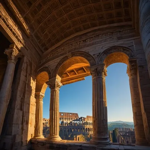 celsus library,capitolium,peristyle,jerash,temple of diana,orvieto,assisi,capitalia,crillon,perugia,dougga,anagni,caserta,loggia,coliseo,foro romano,colloseum,triumphal arch,bramante,colonnades,Conceptual Art,Oil color,Oil Color 16