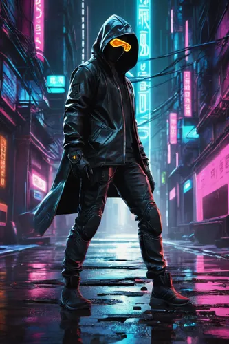 cyberpunk,mute,cyber,renegade,assassin,cartoon ninja,sci fiction illustration,ranger,shinobi,electro,mercenary,ninja,neon arrows,game art,futuristic,would a background,enforcer,merc,pandemic,cyber glasses,Unique,Design,Logo Design