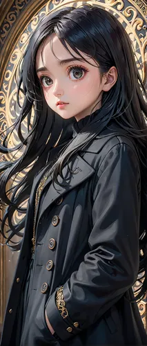 portrait background,black coat,french digital background,gothic portrait,clockmaker,fantasy portrait,fairy tale character,game illustration,illustrator,venetia,watchmaker,imperial coat,yukio,steampunk,locket,persona,coat,cg artwork,girl portrait,jacket,Anime,Anime,General