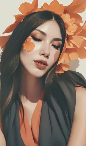 Quiero que conviertas la primera imagen en un estilo similar a la segunda. Conserva mis rasgos faciales, pero añade los elementos florales y el estilo artístico suave de la segunda imagen, como las fl