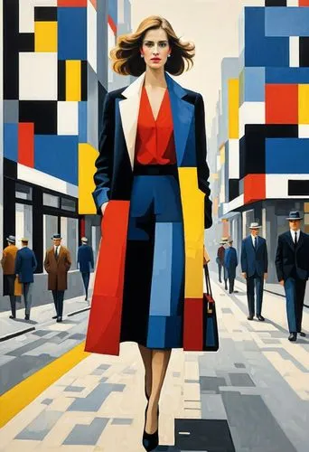 art deco woman,woman in menswear,woman walking,mondrian,sprint woman,woman shopping,pedestrian,the girl at the station,a pedestrian,advertising figure,roy lichtenstein,cool pop art,retro woman,ann margarett-hollywood,art deco,woman thinking,shopping icon,white-collar worker,bussiness woman,oil painting on canvas