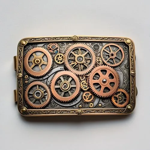 steampunk gears,cog,brooch,belt buckle,ship's wheel,watchmakers,Illustration,Realistic Fantasy,Realistic Fantasy 13