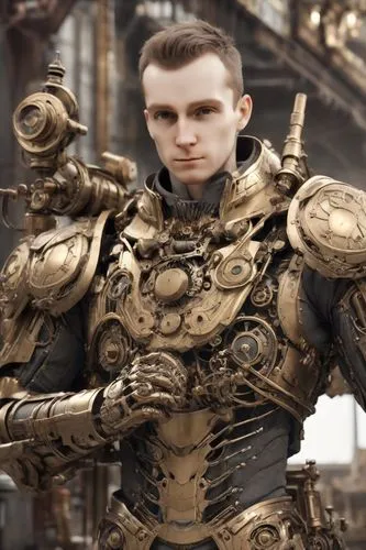 man,a man with metal clothing and a large clock,prokhorov,vermaelen,robbert,zatterin,hansbrough,avanhard,Photography,Realistic