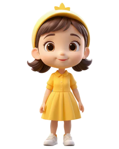 cute cartoon character,agnes,matsuno,crown render,daisy,princess sofia,girl wearing hat,princess crown,tiana,disney character,little yellow,child girl,monchhichi,yellow crown amazon,yellow,playmobil,cute cartoon image,3d model,little princess,buttercup,Unique,3D,3D Character