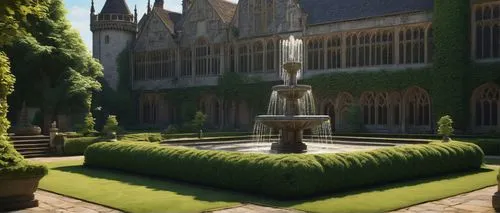 tyntesfield,fountain lawn,balliol,courtyards,charlecote,cloister,moat,courtyard,garden of the fountain,batsford,parterre,abbaye de belloc,moated castle,elizabethan manor house,waddesdon,sudeley,lilleshall,hohenzollern castle,quadrangle,city moat,Illustration,Japanese style,Japanese Style 10