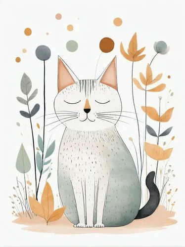 watercolor cat,cat vector,drawing cat,japanese bobtail,tabby cat,gray cat,cat drawings,autumn icon,fall animals,whimsical animals,cartoon cat,gray kitty,pet portrait,cat sparrow,autumn colouring,silver tabby,domestic cat,white cat,cat line art,calico cat,Art,Artistic Painting,Artistic Painting 49