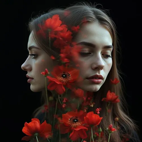 girl in flowers,jingna,red petals,beautiful girl with flowers,red flowers,red poppies,Photography,Documentary Photography,Documentary Photography 01