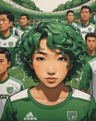 women's football,yamaga city,soccer team,asian vision,football team,gifu,korea,jeongol,fukushima,choi kwang-do,japan,south korea,vietnam's,han thom,korean,shirakami-sanchi,japanese fans,green and white,world cup,korean history,Illustration,Japanese style,Japanese Style 15