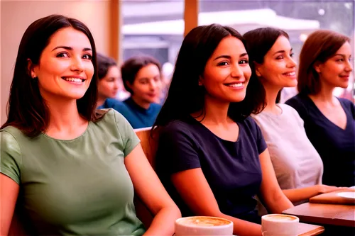 Background crowd, murmuring voices, soft chatter, blurred conversations, gentle laughter, subtle gestures, casual clothing, varied hairstyles, diverse ages, warm skin tones, relaxed postures, coffee s